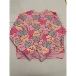 Wound Up Pink Convo Heart Sassy Artsy Graphic Crewneck Spell out Crewneck Size M